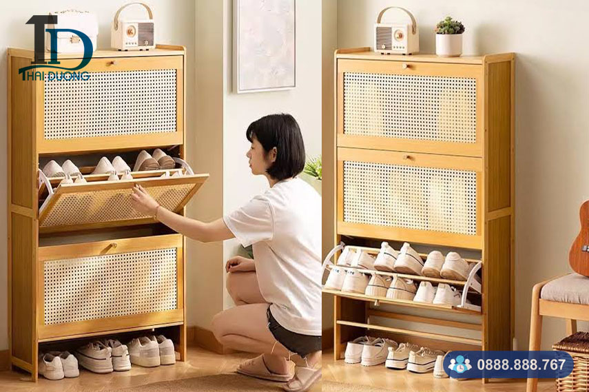Tủ giày cánh mây mắt cáo